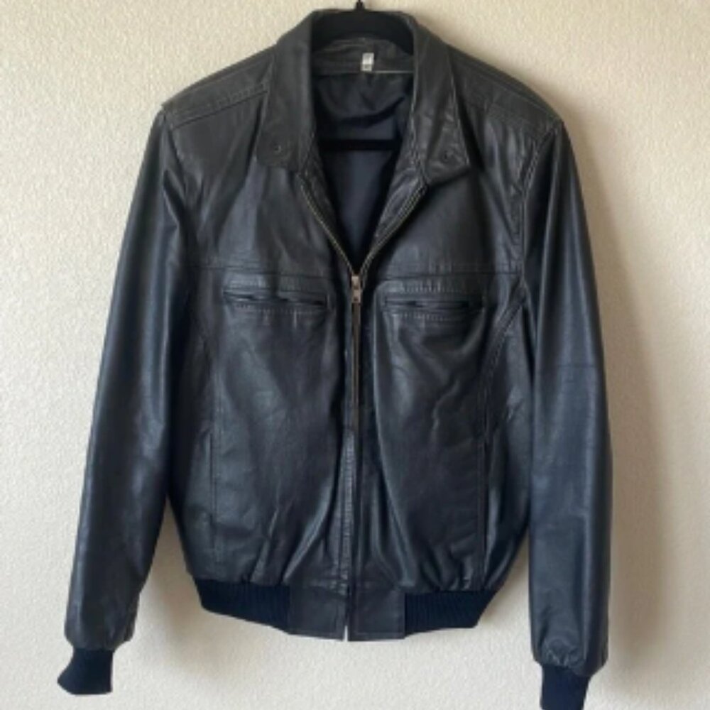 Vintage Genuine Leather Motorcycle Jacket Men’s 40 Long Black Moto Leathers Coat